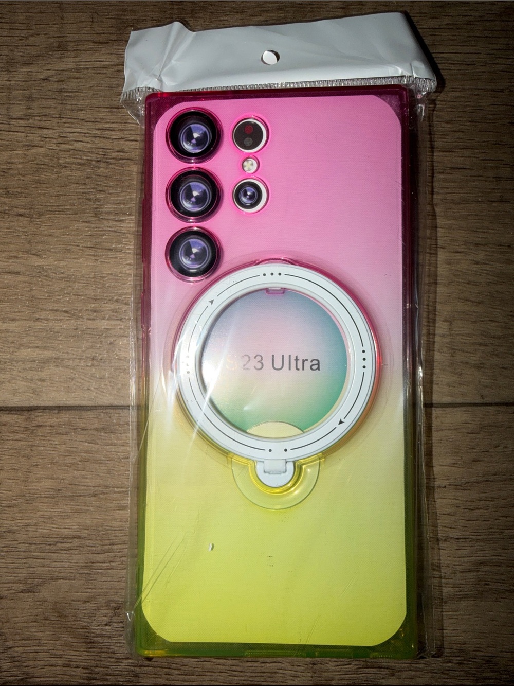 Pink and Yellow Gradient Case with Magnetic Ring for S23 Ultra